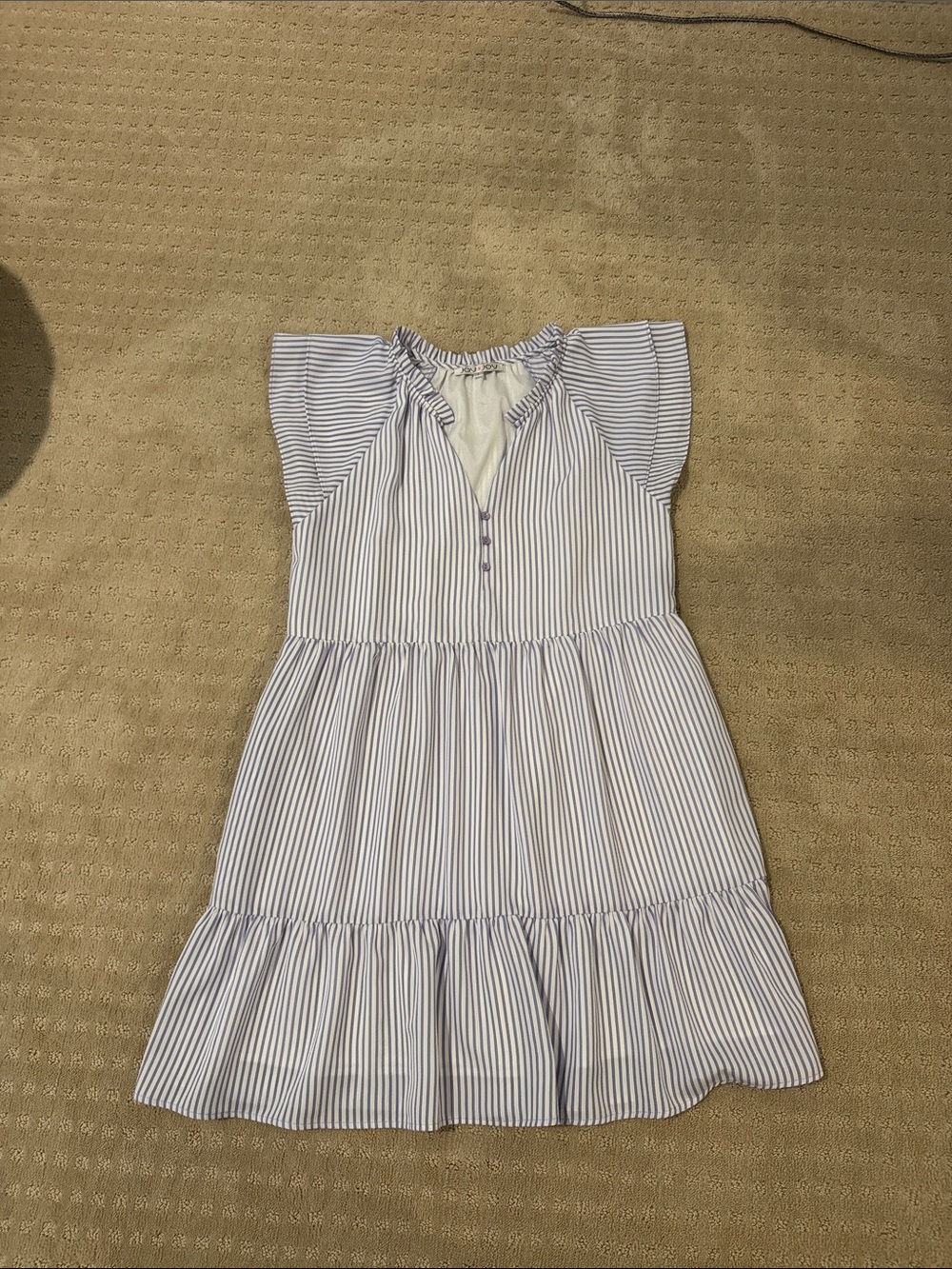 Women’s Blue and White Striped Flutter Sleeve Dress